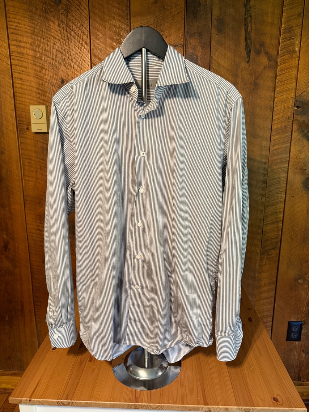 Canali Italy Stripe Dress Shirt 41 16 M L Gray White Luxury Banker Spread - Picture 1 of 7